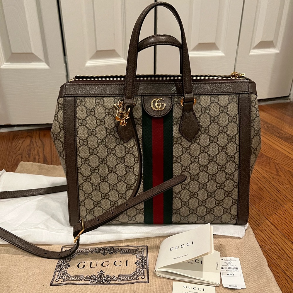 Gucci Brown and Tan Tote Bag with Signature GG Pattern